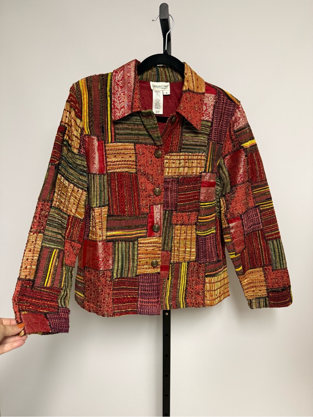 Vtg Coldwater Creek Patchwork Tapestry Blazer Jacket Size S Artsy Boho 90s